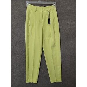 Express Editor Ankle Dress Pants Women 0 Lime Yellow Pleated Career Business NEW